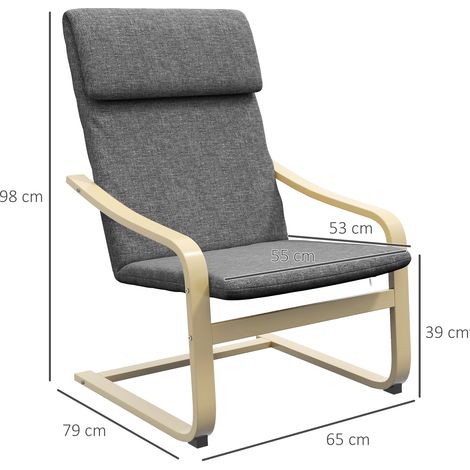 Sessel mit Kopfstütze und Armlehnen, Bezug in Leinenoptik, Holzgestell, Grau + Natur (1/5)