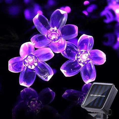 Lila, solarbetriebene Lichterkette in Blumenform, wasserdicht, 7 m, 50 Lichter (lila)
