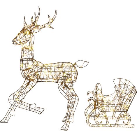 Outsunny Lighted Reindeer and Sleigh Set, Outdoor Christmas Decoration (1/5)