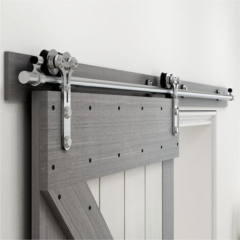 Kit de quincaillerie pour porte de grange Système de porte coulissante en acier inoxydable adapté à une porte simple, 4 types de kit de quincaillerie for porte de grange Facile à installer en douceur (1/5)