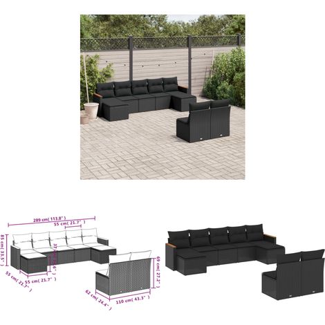 Salon de jardin 9 pcs avec coussins noir résine tressée - Salon De Jardin - Meuble De Jardin - Ensemble Salon Extérieur - Canapé Jardin - Résine Tressée - Home & Living (1/3)