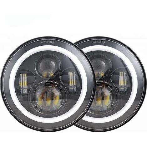 Phare Wrangler de 7 pouces, cercle complet, ouverture œil d'ange, projecteur de moto, phare LED de voiture modifié (1/4)
