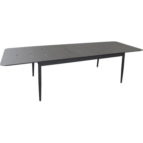 PROLOISIRS Table DUBLIN 200/250/300 x 100 cm - Aluminium époxy graphite / Plateau HPL Stone Black - Allonge escamotable papillon