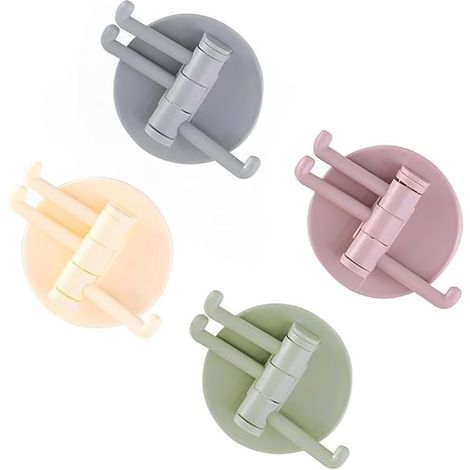 Lntyq spurlos drehbare Klebehaken für Küche und Bad, Badezimmerwand, Küchenhandtuchaufhänger, selbstklebender Haken (Rosa, Grün, Beige, Grau) (1/5)