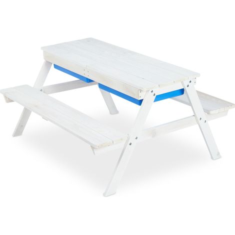 Lot de 1 table de jeu enfants pique-nique extérieur 90 x 60 x 60 cm en bois blanc (1/5)