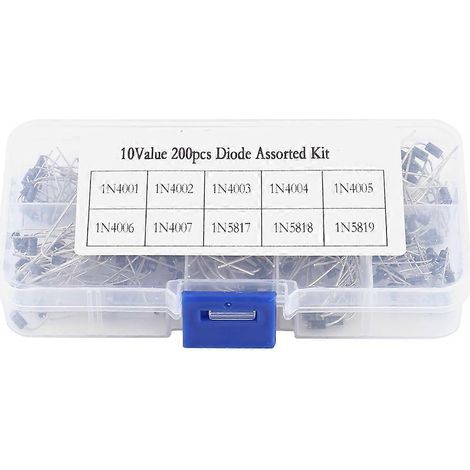 Assortiment de 200 diodes redresseuses de 10 valeurs différentes (1N4001–1N4007, 1N5817–1N5819) – kit électronique avec boîte (1/4)