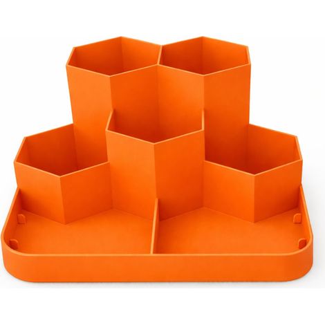 Organiseur de bureau orange à 7 compartiments pour accessoires (1/3)