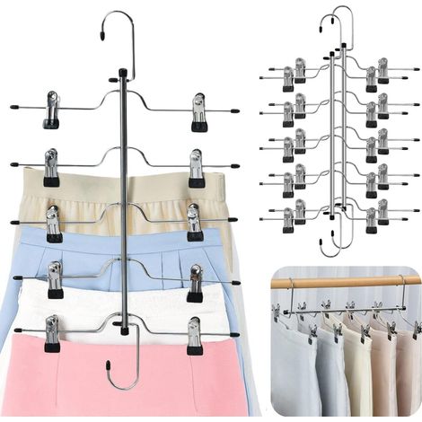 Cintre Pour Jupes - Cintre Métallique 5 Niveaux Avec Pinces - Pour Pantalons Jeans Slacks Shorts - 1 Pièce (1/5)