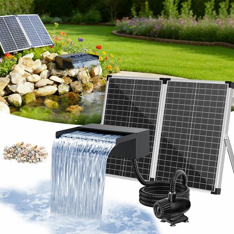 POPOSOAP Kit cascade solaire bassin 55W, pompe 2000 L/h, déversoir inox 20cm & tuyau annelé 3m pour bassin de jardin