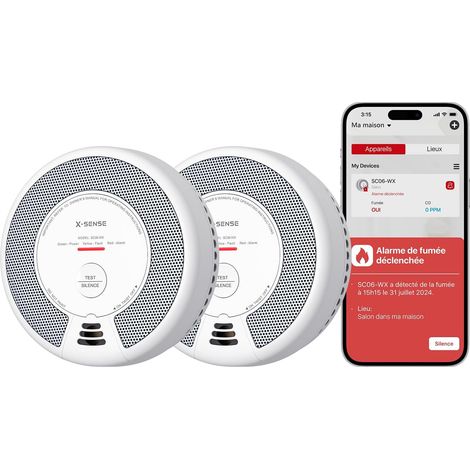 Wi-FI Détecteur de Fumée et de Monoxyde de Carbone Connecté avec Pile remplaçable, Détecteur Combiné Intelligent Compatible avec l’Application Home Security, SC06-WX, Lot de 2 (1/5)