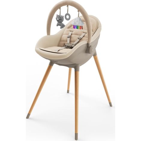 2 en 1, comme chaise haute pour enfants à partir de 6 mois, jusqu'à 15 kg, harnais réglable à 5 points, comme chaise basse pour enfants jusqu'à 5 ans et 20 kg, Beige (1/5)