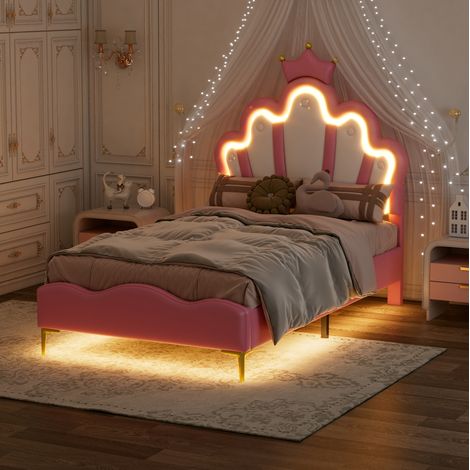 Bett Doppelbett LED 90x200 PU Rosa verstellbar OKMYHOME (1/5)
