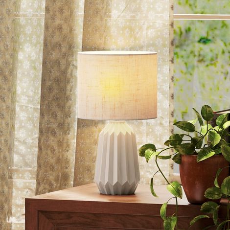 Lampe de table avec abat-jour en lin, interrupteur à bascule, liseuse de bureau, veilleuse de chevet, 22x22x39 cm, beige. (1/5)