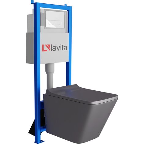 Bâti-support Lavita LAV 101 à 40 cm + WC Lago Grey sans bord + plaque de commande LAV 200.3.1 blanc Kit complet WC (1/5)