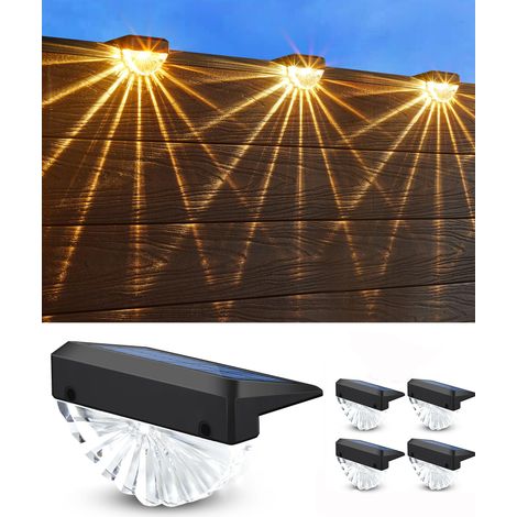 Lot de lampes solaires pour clôture appliques murales LED chaud éclairage extérieur étanche jardin balustrades 4 IP44 blanc (1/5)