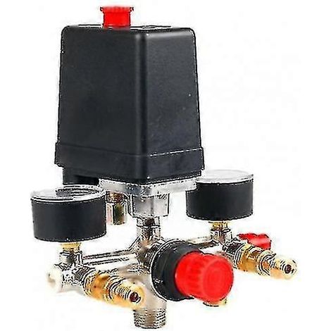 Carrep Druckschalter, einstellbares Regelventil, 20-mm-Anschluss, Manometer für Luftkompressoren, 90–120 psi (1/5)