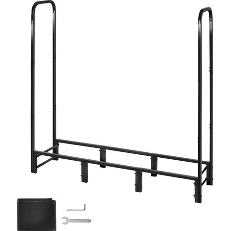 Support à bois extérieur avec housse imperméable, capacité 400 lb, 1,22 m, structure métallique robuste, idéal pour cheminée et terrasse. (1/5)