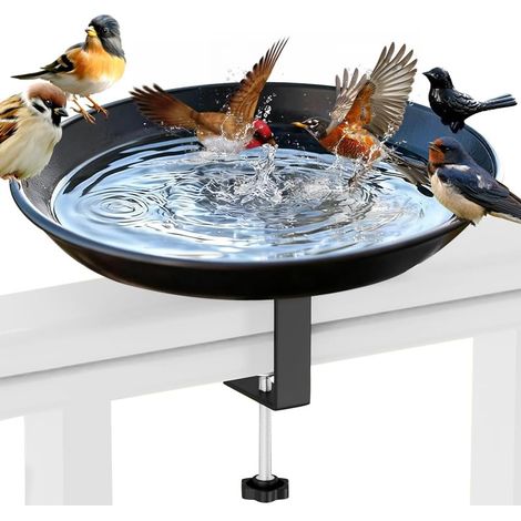 Bain d'oiseaux Suspendu pour Balustrade de Balcon, 21cm, Mangeoire Suspendue, Abreuvoir en Fonte Mangeoire Oiseaux, Équipé de Pinces Réglables, Adaptées aux Jardins, Terrasses et Patios (1/5)