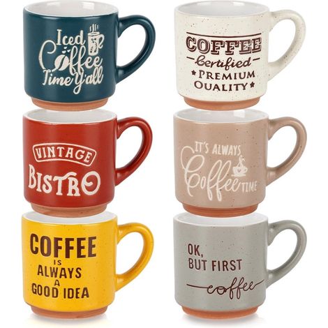Espresso Cups Set, Ceramic, 110 ml, 6 Colors