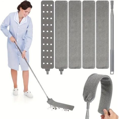 Juego de limpiador de techos extensible con 4 almohadillas reemplazables: limpiador de microfibra flexible para grietas, zócalos, persianas y esquinas altas.