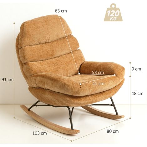 Fauteuil à bascule moelleux, piètement acier et patins bois, teinte jaune, confort optimal pour salon ou chambre. (1/5)