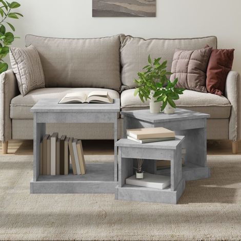 Lot de 3 Tables gigognes,Tables Basses gigognes pour Salon gris béton bois d'ingénierie -62303 (1/5)