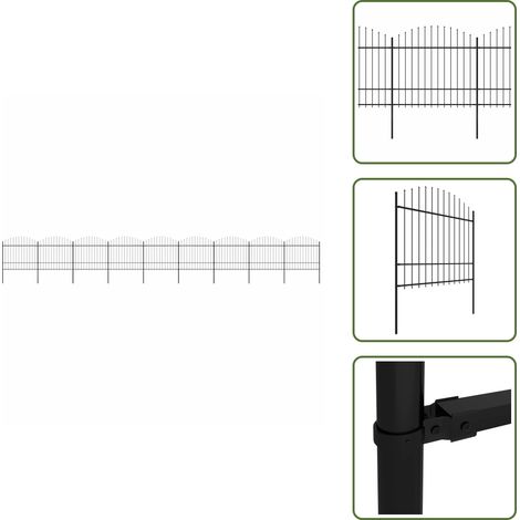 Clôture de jardin à dessus en lance Acier (1,5-1,75)x15,3m Noir - Clôture De Jardin - Clôture En Acier - Clôture Design - Clôture Moderne - Clôture Sécurisée