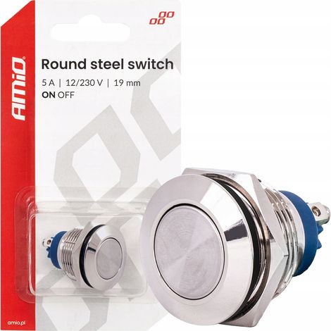 Interruttore piatto rotondo in acciaio ON/OFF 19 mm 5 A 12/230 V AMIO-04474 (1/5)