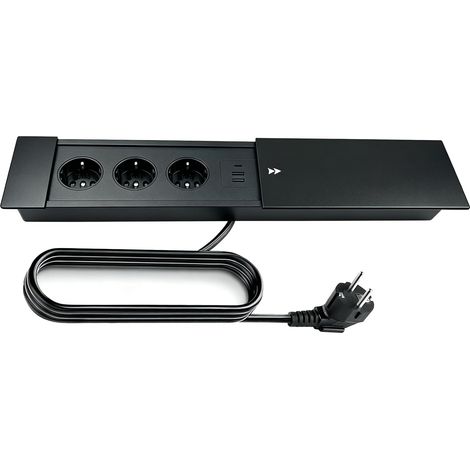 Versenkbare Steckdose,230V 16A Einbau Steckdosenleiste mit 3 EU Steckdosen&2 USB und Type C Anschlüsse&Schiebedeckel&1,8m Langes Netzkabel,für Arbeitstische,Konferenztisch,Schreibtische, Esstische (1/5)