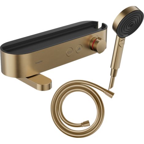 Pack mitigeur bain douche thermostatique HANSGROHE ShowerTablet Select + Flexible Isiflex + Pommeau de douche Pulsify Select 3 jets Bronze brossé