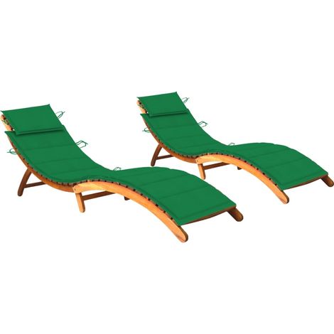 Lot de 2 transats chaise longue bain de soleil lit de jardin terrasse meuble d'extérieur avec coussins bois d'acacia solide (1/5)