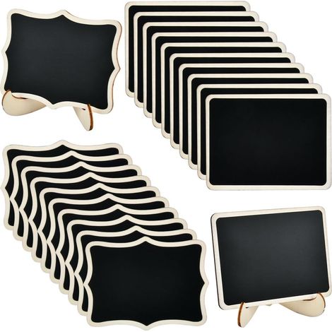20 x Small Blackboards for Writing Blackboards with Stand Easel Signs Small Chalkboard Name Table, Rectangle and Wavy Edge (1/5)