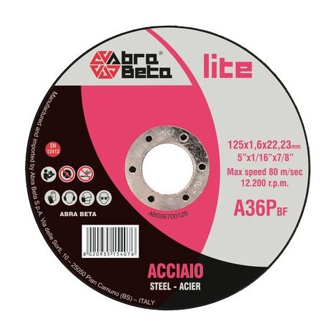 DISCO ABRASIVO TAGLIO FERRO ABRABETA - MM 125X22,2 H.MM 1,6- 50 pezzi