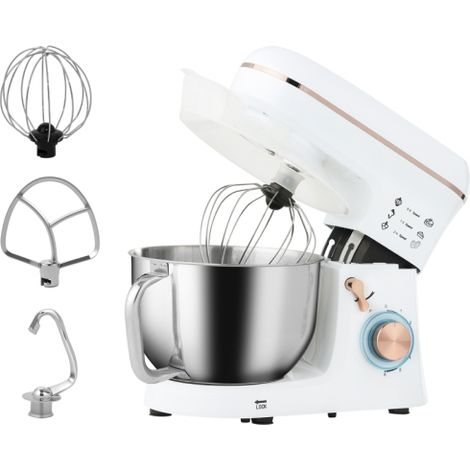 5L Stand Mixer for Baking,1400W Electric Kitchen Mixer with 6 Speeds,Dough Hook,Whisk,Stainless Steel Bowl,Splash Guard,White.