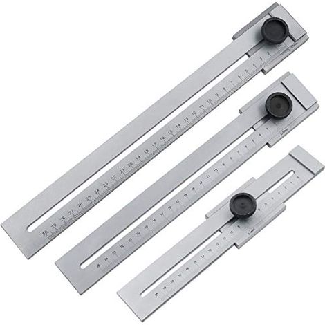 Jauge de traçage acier inoxydable 0-200 mm, outil de mesure menuiserie, trusquin métallique réglable, marquage bois, étalon gris clair (unité) (1/5)