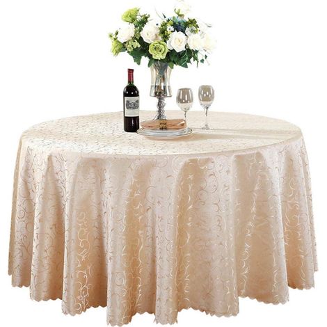 Nappe de table ronde en jacquard couleur champagne doré, 160 cm de diamètre, facile d'entretien