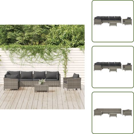8-tlg. Garten-Lounge-Set mit Kissen Grau Poly Rattan - Gartenmöbel - Loungemöbel - Rattan Möbel - Outdoor Möbel - Balkonmöbel (1/5)