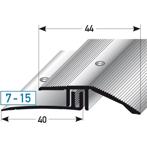 Ausgleichsprofil / Anpassungsprofil Laminat, "Vancouver", Höhe 7 - 15 mm, 44 mm breit, 2-teilig, Aluminium eloxiert, gebohrt-Edelstahloptik-900