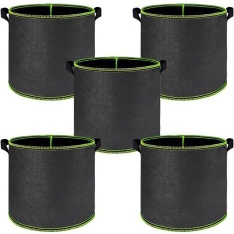 BUNTHAUS Lot de 5 sacs de culture pour légumes, sacs de plantation avec poignée, en tissu non tissé, diamètre 40 cm, hauteur 30 cm, respirant et perméable à l'eau pour sac de plantes (37 litres) (1/5)