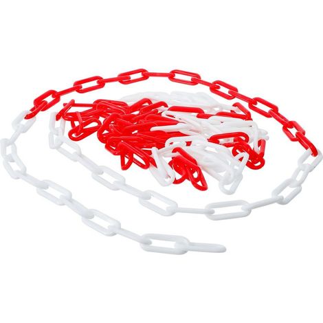 Bgs Technic – Chaîne de signalisation 5m en plastique rouge et blanche – Résistante aux intempéries et UV – Épaisseur 6mm – Largeur maillons 8mm (1/2)