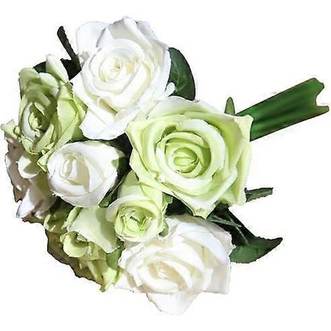 bouquet de roses artificielles, composition florale pour table, décoration de fête ou de mariageblanc, vert (1/5)