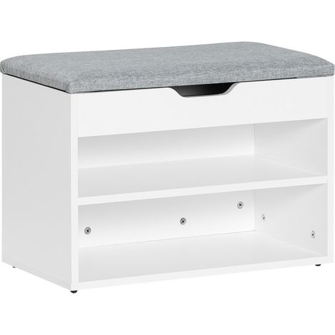 SoBuy White Wood 2 Tiers Shoe Storage Bench Cabinet with Padded Seat FSR25-HG