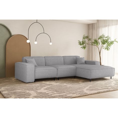 Ecksofa Designersofa GLORIA in Stoff Artico Hellgrau Ottomane Rechts