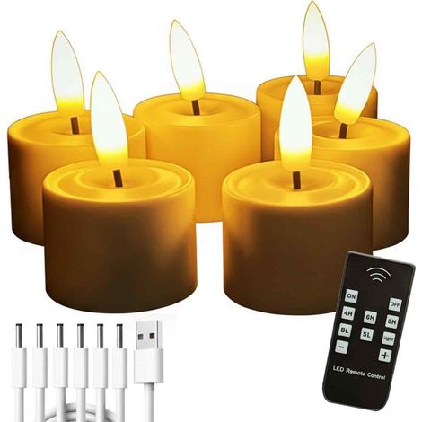 Set of 6 lamps heated-flat LED rechargeable without flame with remote, timer and effect clignotant, power USB-C, ideal for the parties, Halloween, Christmas and the the of living room (1/5)