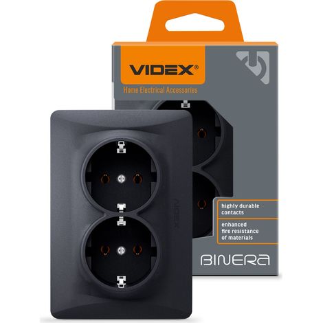 Videx Binera Typ F Doppel-Schuko-Steckdose 16A, schwarz und graphitfarben, Unterputzmontage (1/5)