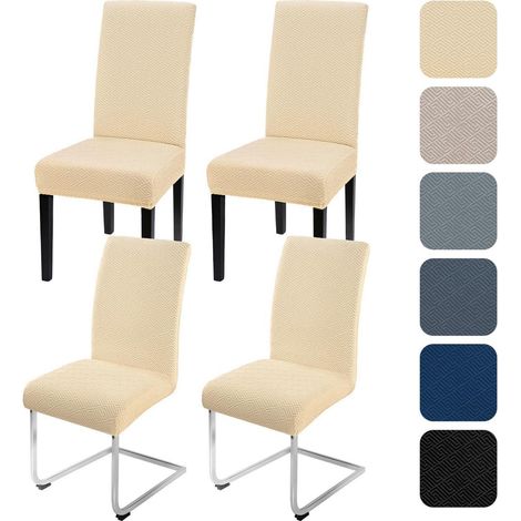 Stuhlhussen 4er Set Jacquard Stretch für Esszimmerstühle, waschbar, beige (1/5)