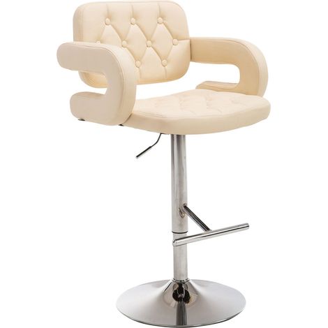 Tabouret de bar en synthétique crème et piètement chromé design contemporain avec repose-pieds 100001188 (1/4)