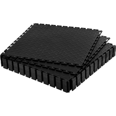 Dalles de Garage Emboîtables, Lot de 16, Revêtement de Sol Garage Modulaire 513 x 513 x 5 mm, Tapis Antidérapants en PVC pour Garages, Ateliers de Réparation, Entrepôts et Locaux à Outils, Noir (1/5)