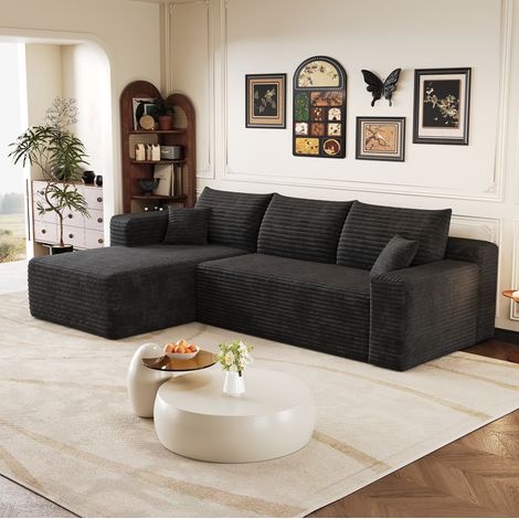 Divano angolare 241 cm in tessuto a coste nero HAVRYA (1/5)
