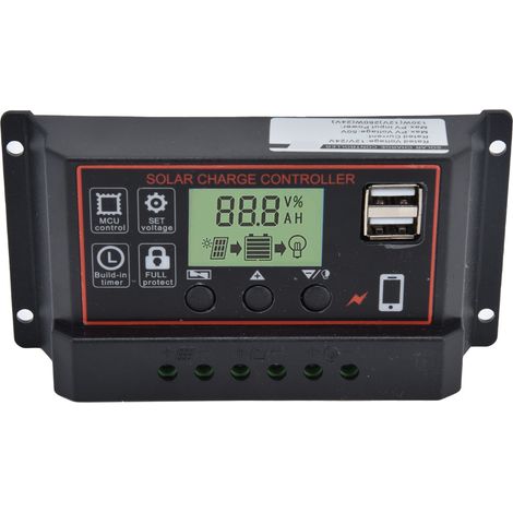 Contrôleur de charge solaire PWM 12/24V 30A avec double port USB, régulateur de batterie pour panneau solaire intelligent. (1/5)